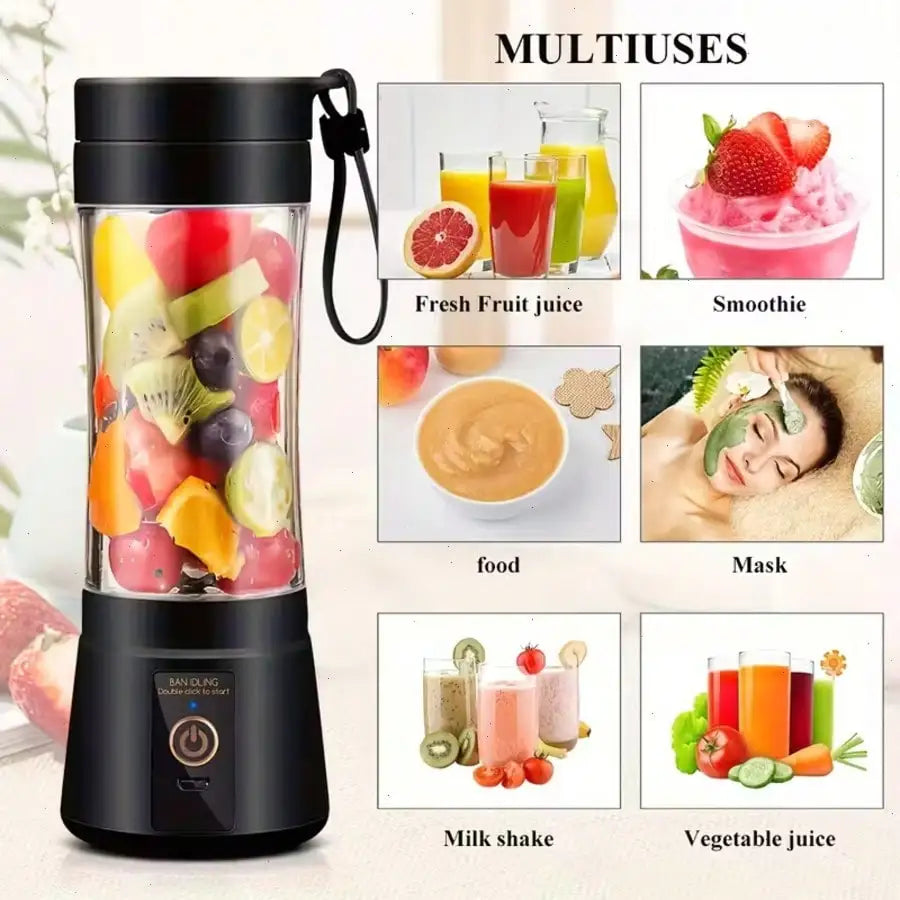 Exprimidor portátil con carga USB de 12 cuchillas, mini licuadora personal de 500 ml, máquina eléctrica para hacer batidos, mezclador compacto recargable para batidos, bebidas de frutas y verduras, uso en viajes, hogar, of