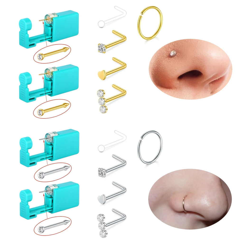 Kit de perforación de nariz de 7 piezas, kit de perforación de anillo de nariz, kit de perforación de nariz con anillos de nariz, kit de pistola de perforación de nariz desechable