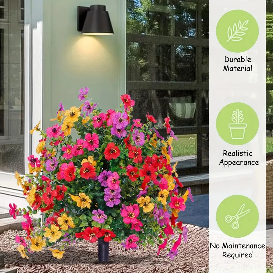 Flores Artificiales para Decoración de Jardín Interior y Exterior, Margaritas Artificiales con Hojas de Eucalipto, Plantas Falsas, Vegetación para Porche y Patio