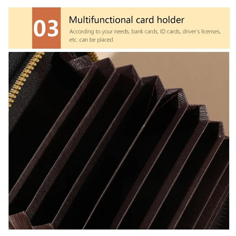 Cartera elegante para mujer con múltiples tarjetas: bolso de mano seguro con doble cremallera |   Monedero casual de cuero PU con bolso de tarjeta de cocodrilo de almacenamiento de estilo
