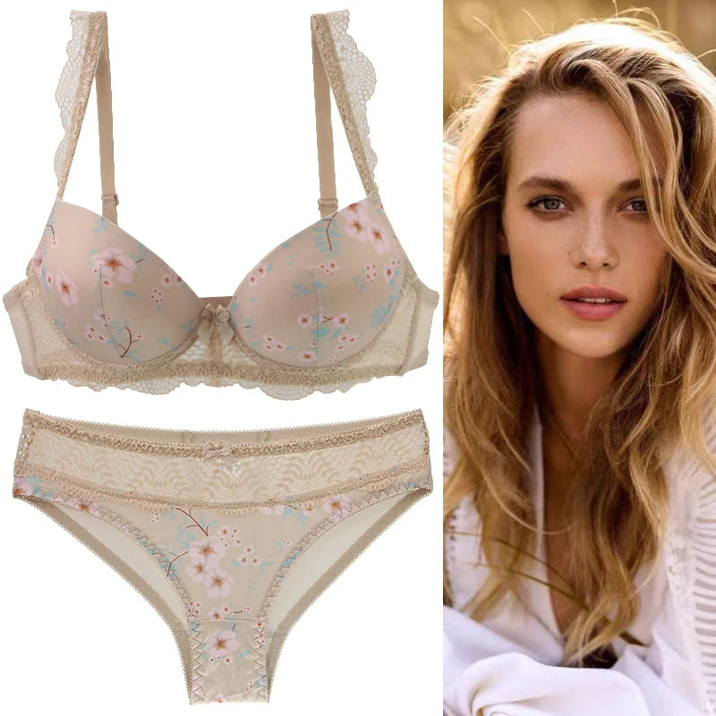Conjunto de sujetadores sexys para mujer, ropa interior Floral con lazo de copa BCDE grande, negro, Beige, azul, rojo, blanco, lencería de encaje, novedad de 2023