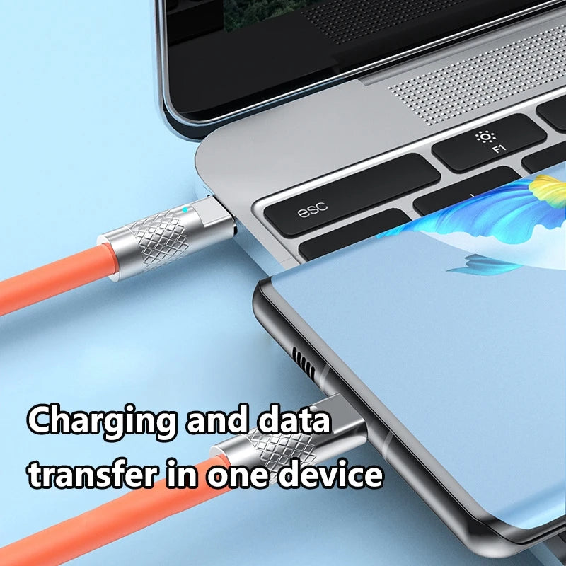 Nuevo Cable de Silicona Líquida Tipo C de Carga Súper Rápida PD de 120w 6A, Cable USB de Carga Rápida de 1M 1.5M 2M, Cable USB C a C