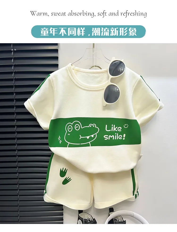 Traje de manga corta para niños, conjunto a rayas para niñas y niños, Tops de verano + ropa corta para bebés, novedad de 2024