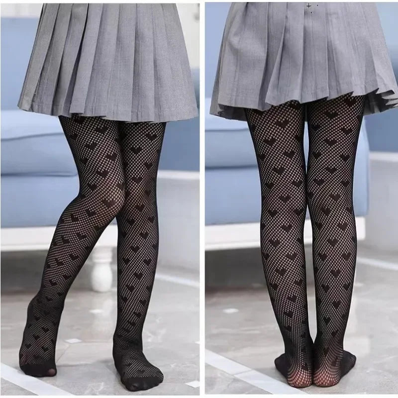 Medias blancas de princesa pequeña, mallas ajustadas de malla suaves y cómodas para niños, pantimedias para bebé Lolita en forma de corazón