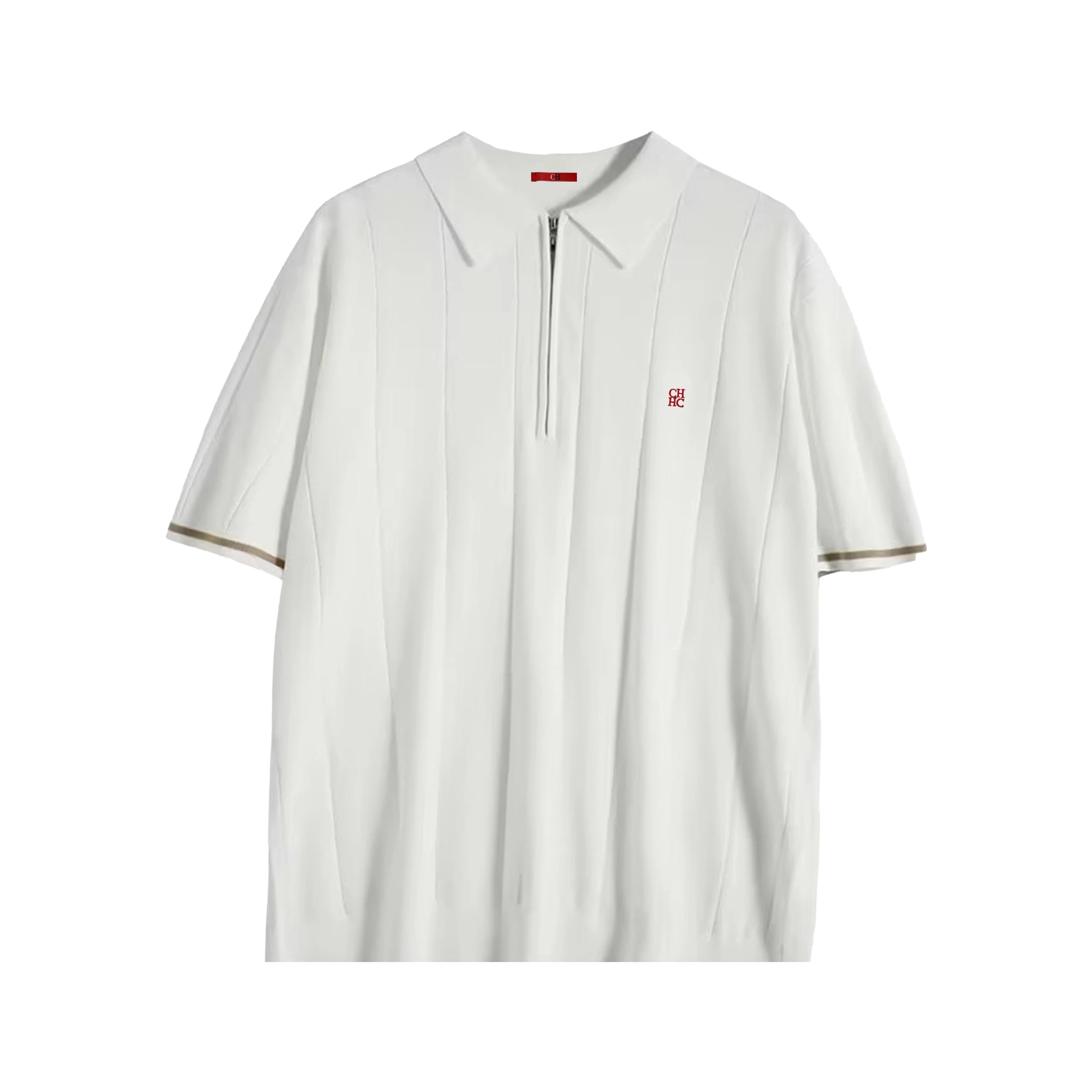 Camiseta Polo de Punto para Hombre CH, con Media Cremallera, Cuello Solapa, Manga Corta, Color Sólido, Casual, de Negocios, Transpirable, para Verano
