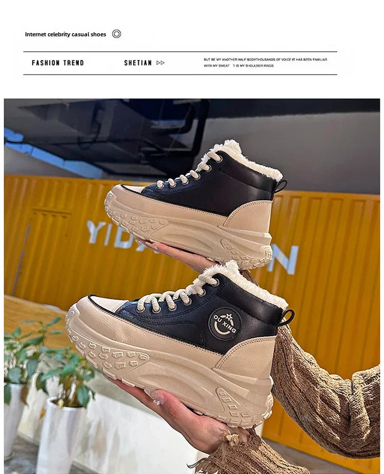 Botas planas de nuevo estilo para mujer, zapatos de algodón cálidos y gruesos con forro polar, zapatos blancos pequeños de alta calidad, Hx-q037, invierno 2023