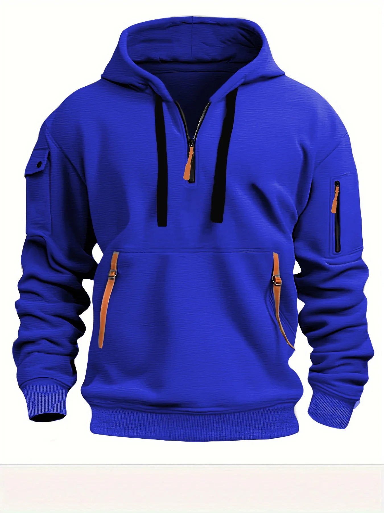 Sudadera deportiva informal para hombre, jersey de manga larga de Color sólido a la moda para primavera y otoño con bolsillo en el brazo y cuerda de tracción de talla grande