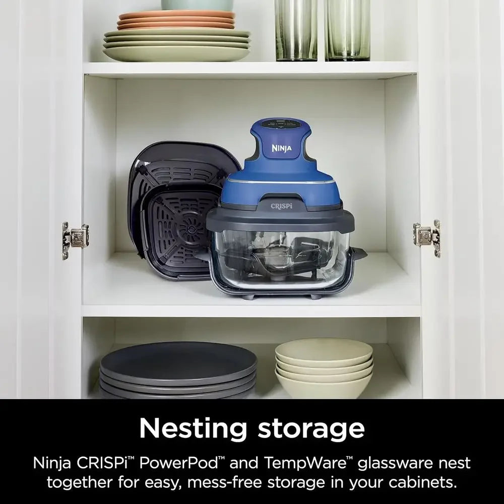 Sistema de Cocina Portátil 5 en 1 con Freidora de Aire de Vidrio, 1500W, Contenedores de 6 Tazas, 4 Cuartos y 2.5 Cuartos, Apto para Microondas, Congelador y Lavavajillas