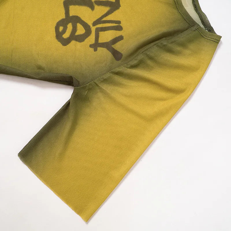 Top con estampado De letras Y2K, camisetas gráficas transparentes para Mujer, Ropa estética De manga corta, Ropa De Mujer ajustada, ropa De calle Sexy