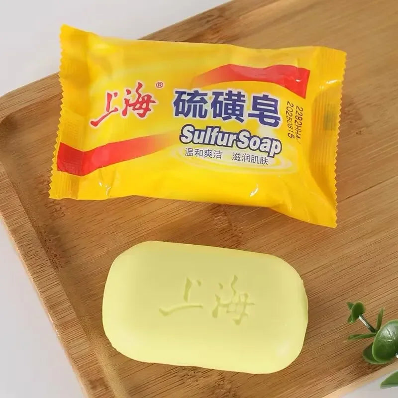 Jabón de azufre de Shanghai, jabón de baño, limpieza de manos y rostro, jabón unisex detrás de la piel, limpieza profunda, 5 uds.