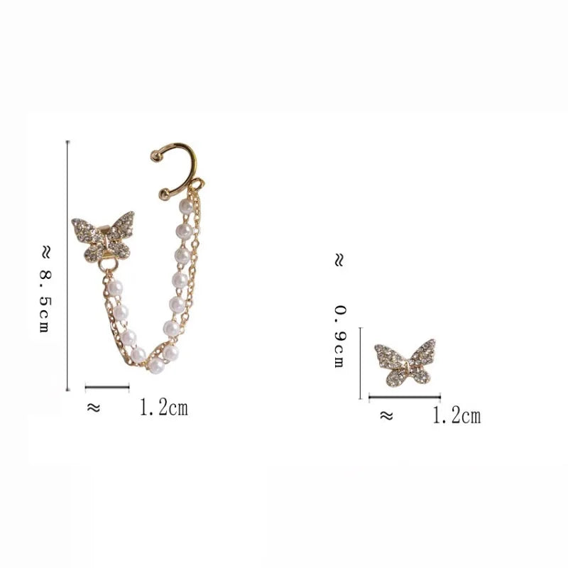 Pendientes de tuerca de mariposa con diamantes de imitación para mujer y niña, joyería de cadena de Metal, regalos