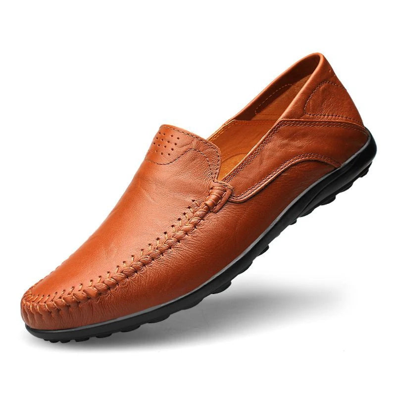 Zapatos de hombre de cuero genuino, mocasines formales informales de marca de lujo para hombre, mocasines italianos transpirables sin cordones, zapatos náuticos de talla grande