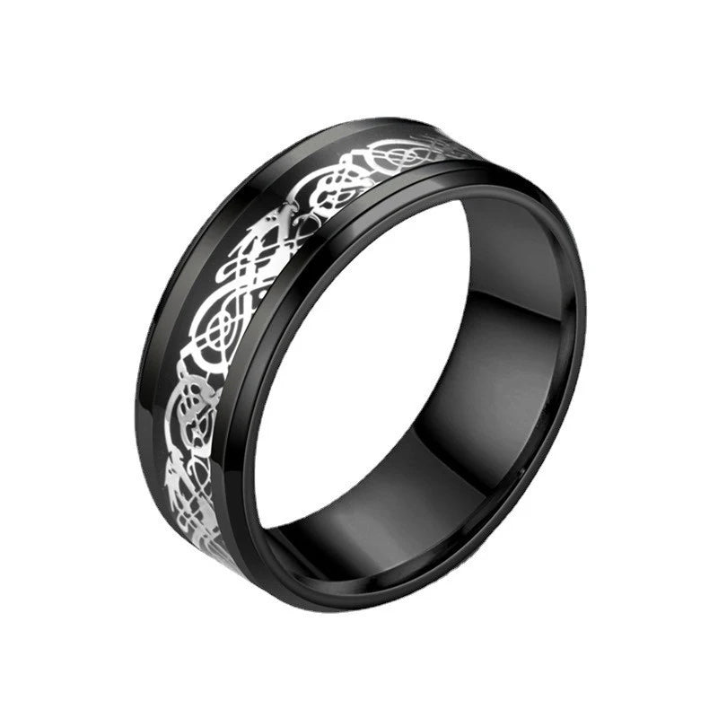 Anillos con diseño de dragón dominante de acero inoxidable de 8mm para hombres y mujeres, anillo Punk con incrustaciones de fibra de carbono azul, bagues pour femme
