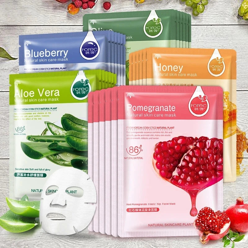 Mascarilla Facial de plantas naturales, máscara Facial hidratante, Control de aceite, antienvejecimiento, fruta, Aloe, hoja coreana, productos de belleza y cuidado de la piel, 30 piezas