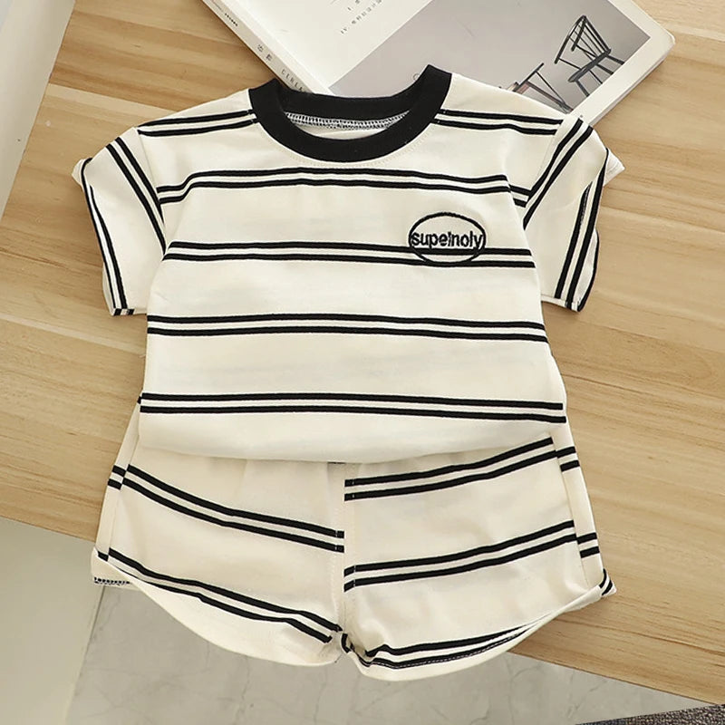 Ropa para niños, ropa para madres y niños, conjuntos para niños, camiseta, pantalones cortos, traje de moda de manga corta de algodón de verano, 2 uds.