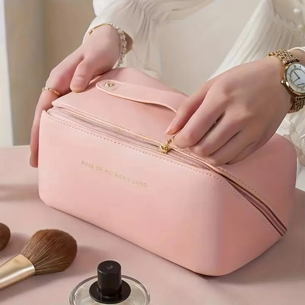 Bolsa de cosméticos de viaje grande para mujer, organizador de maquillaje de cuero, neceser femenino, estuche de maquillaje, bolsa de almacenamiento, caja de lujo para mujer