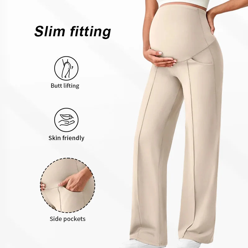 Pantalones rectos de maternidad de talla grande 2026 Otoño Invierno pantalones de pierna ancha de cintura alta para mujeres embarazadas ropa exterior pantalones sueltos Premama