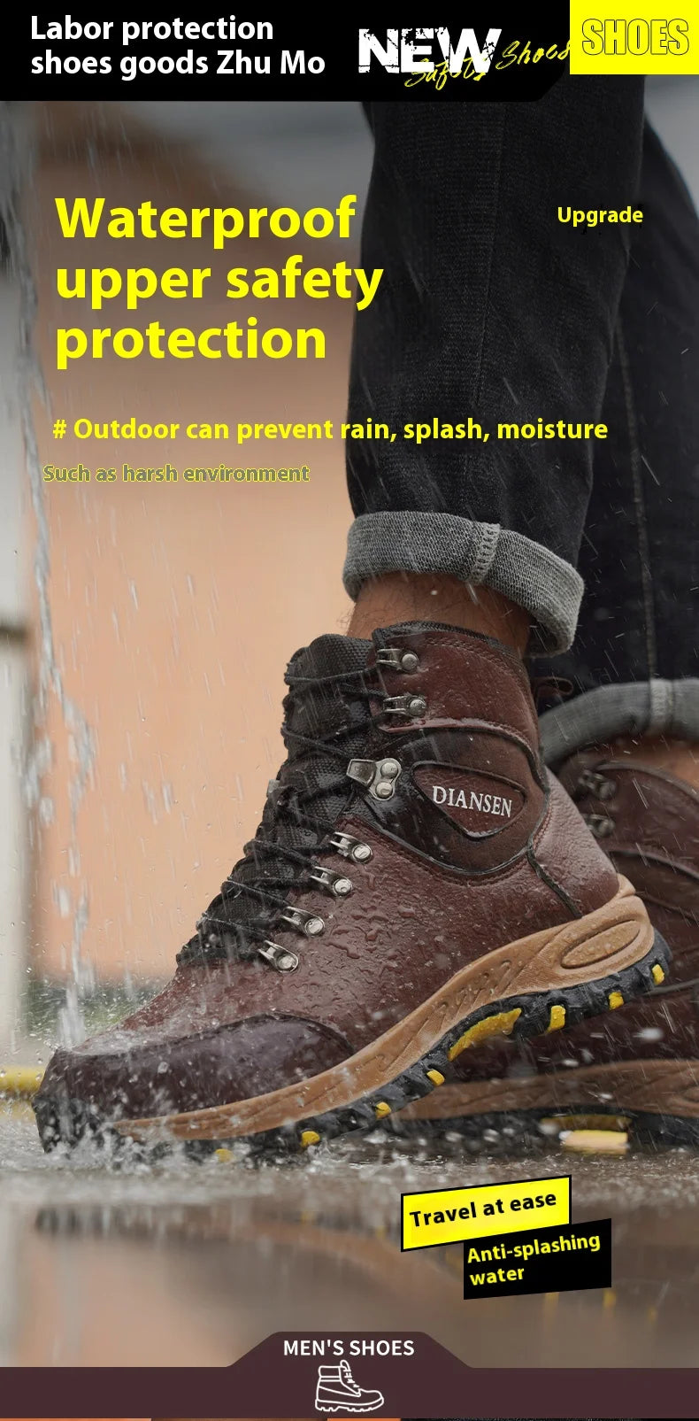 Botas de seguridad de trabajo indestructibles de cuero impermeables para hombre, botas militares para exteriores, zapatos industriales antigolpes y antipinchazos para hombre