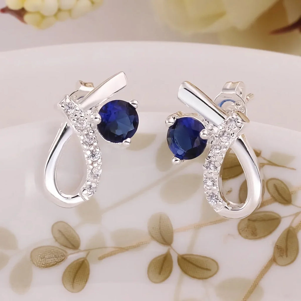 Pendientes de plata de ley 925 románticos de cristal de circón azul para mujer, joyería de compromiso para fiesta de boda, regalos de vacaciones