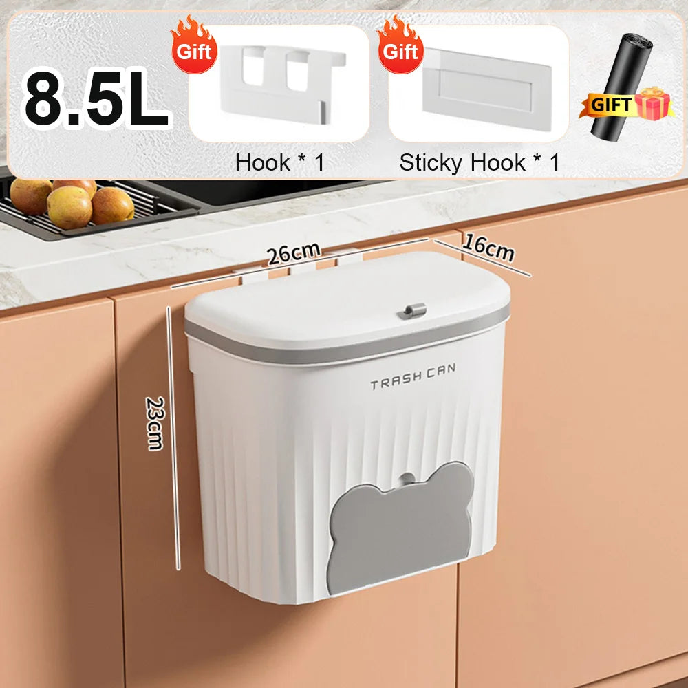 Cesta de basura de cocina de 8,5/12L, cubo de basura montado en la pared con tapa, cubo de basura para baño, cubo de basura para gabinete debajo del fregadero, cubo de Compost