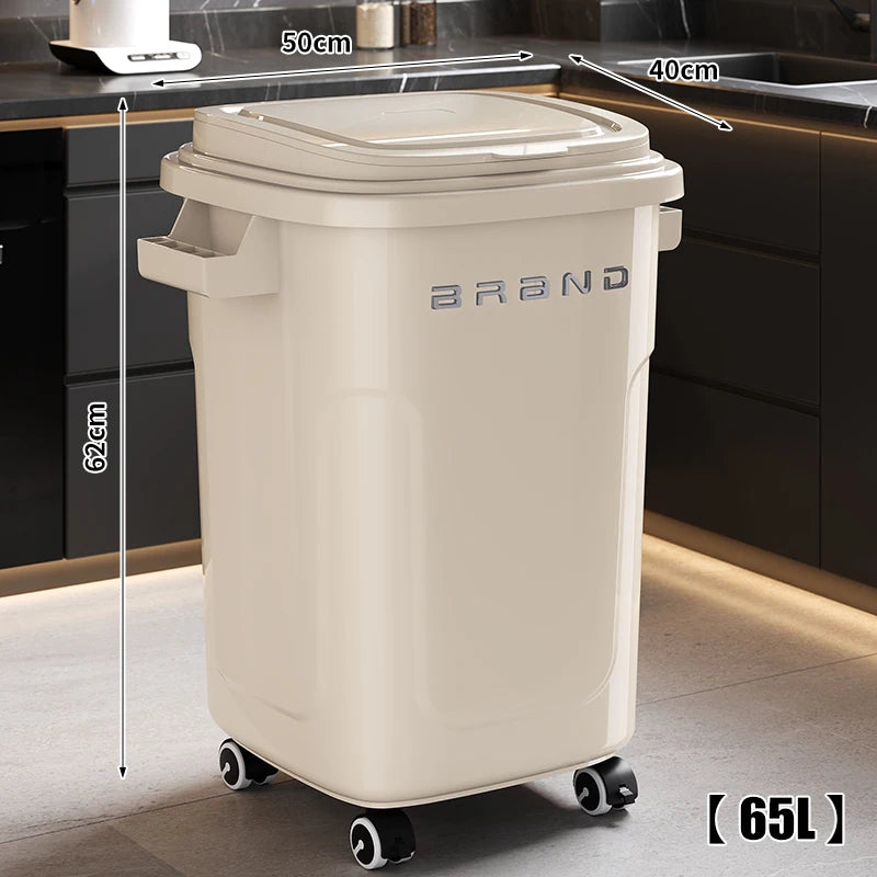 Contenedor de Basura de Cocina de Gran Capacidad con Ruedas y Tapa para Uso Doméstico y Comercial, Fácil de Mover, No Es Necesario Agacharse