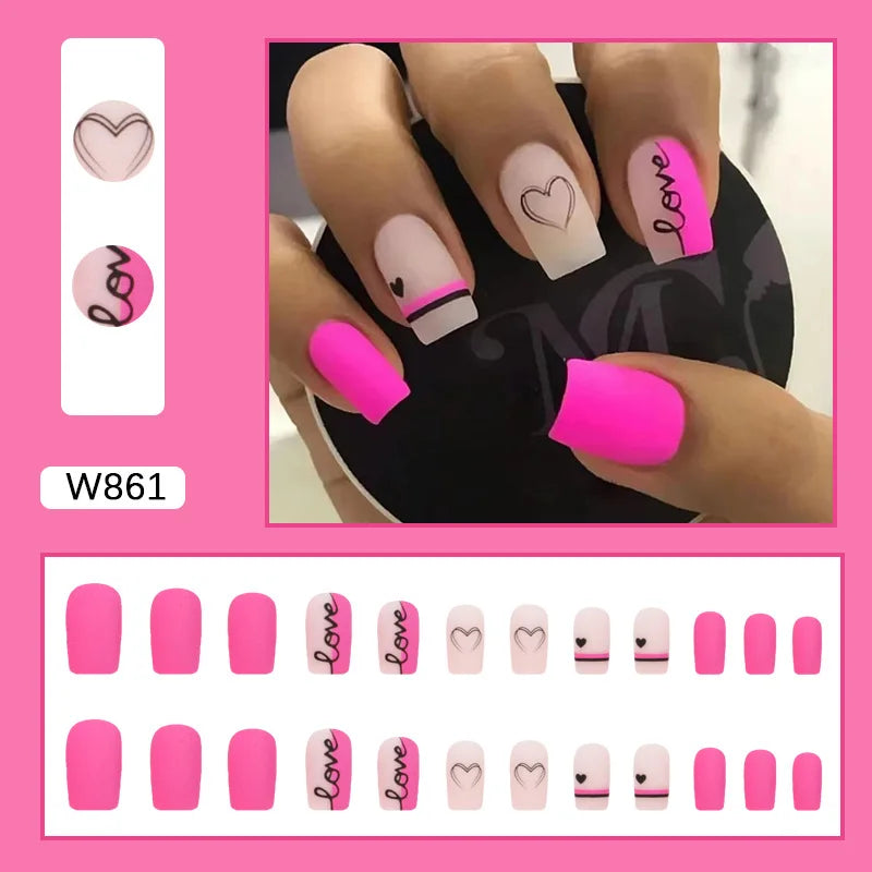 Dulce francés 24 Uds. De uñas postizas degradadas rosas, manicura de dedos artificiales brillantes, uñas postizas reutilizables para mujeres