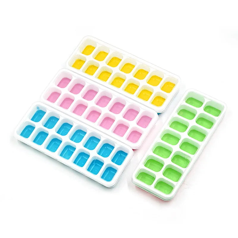 Bandeja para cubitos de hielo, molde de silicona con cubierta cuadrada de 14 cubos, moldes para cubitos de hielo de fácil liberación, barra de cocina de verano, herramientas para hacer bebidas heladas DIY