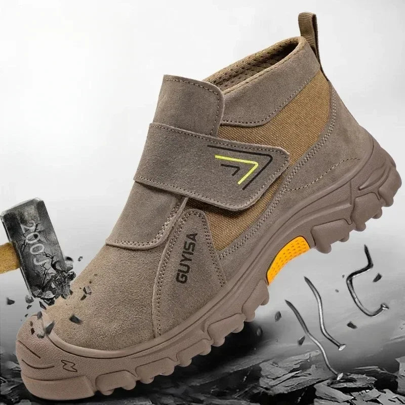 Nuevos zapatos de seguridad antigolpes y antipinchazos para hombres y mujeres, botas protectoras, zapatos de gamuza resistentes al desgaste, antiescaldaduras