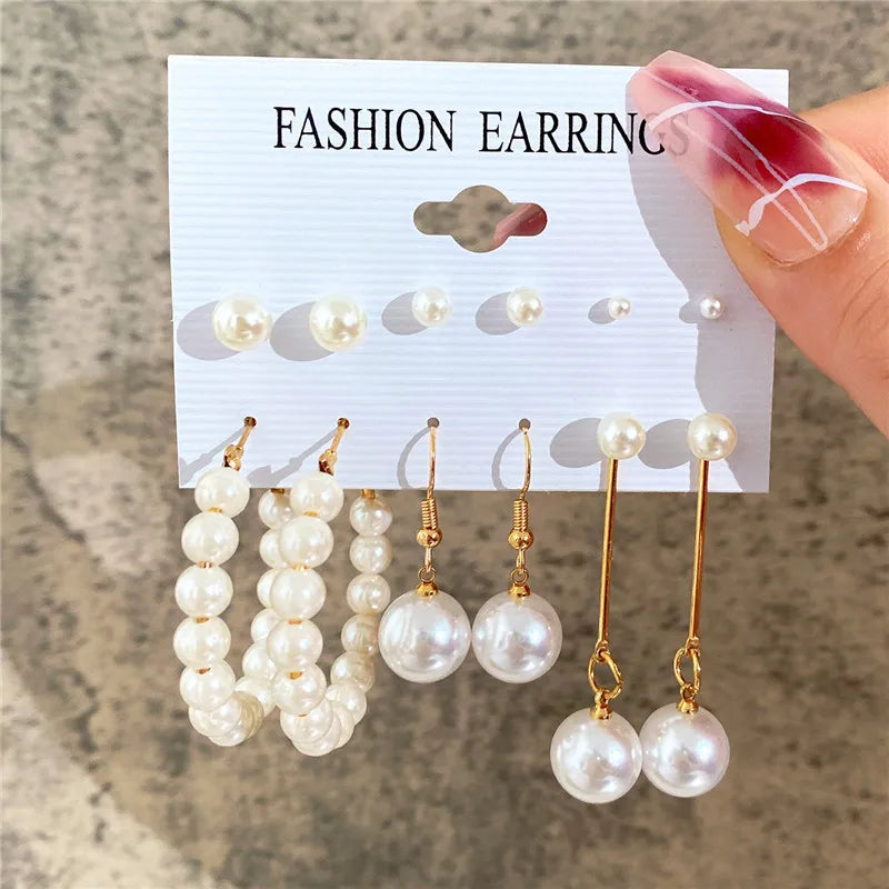 Conjunto de pendientes de aro bohemios de círculo grande para mujer, pendiente de perla Vintage bohemio de Color dorado, pendientes de circonita con forma de corazón, regalos de joyería