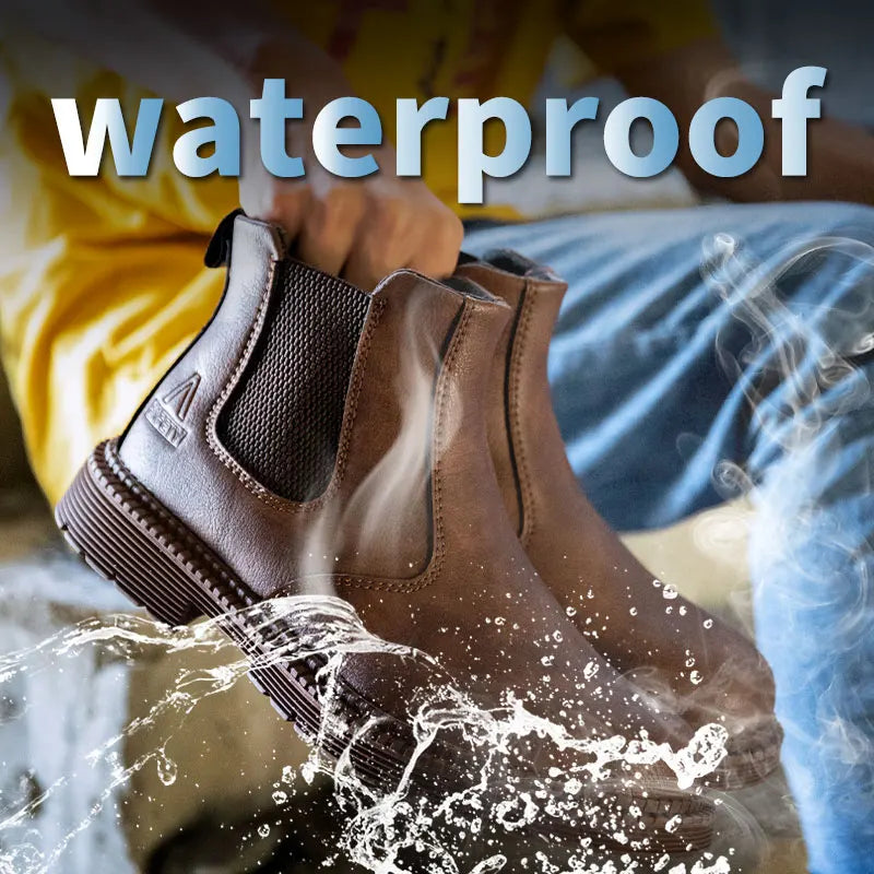 Botas de trabajo Lerther para hombre, zapatos de seguridad indestructibles, zapatillas de trabajo a prueba de pinchazos con punta de acero, zapatos de trabajo para hombre