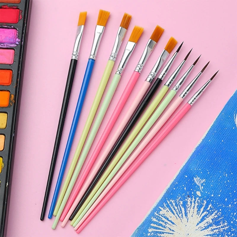Pincel pintado a mano, pinceles pintura acrílica para nailon, juegos 10 piezas, juego pinceles