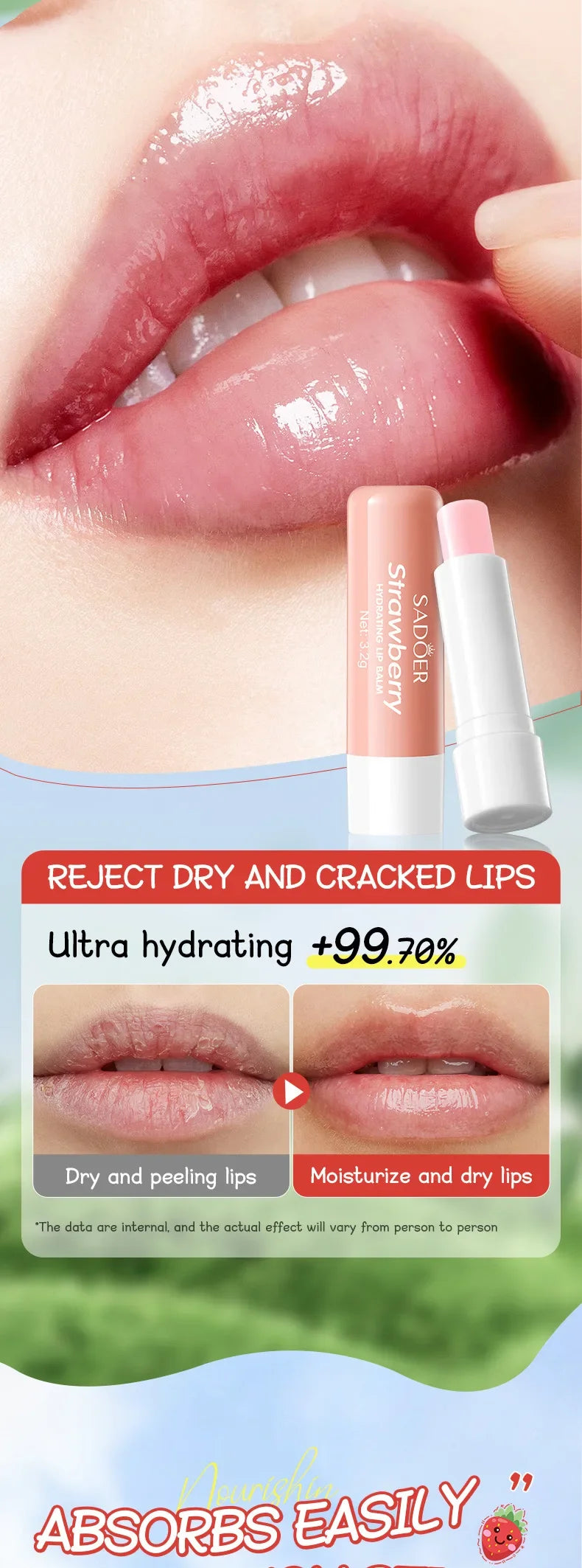 Crema nutritiva de fresa para manos, bálsamo labial, juegos de cuidado de la piel, hidratante, labios regordetes, lápiz labial de frutas, labios regordetes, cuidado de la piel de las manos