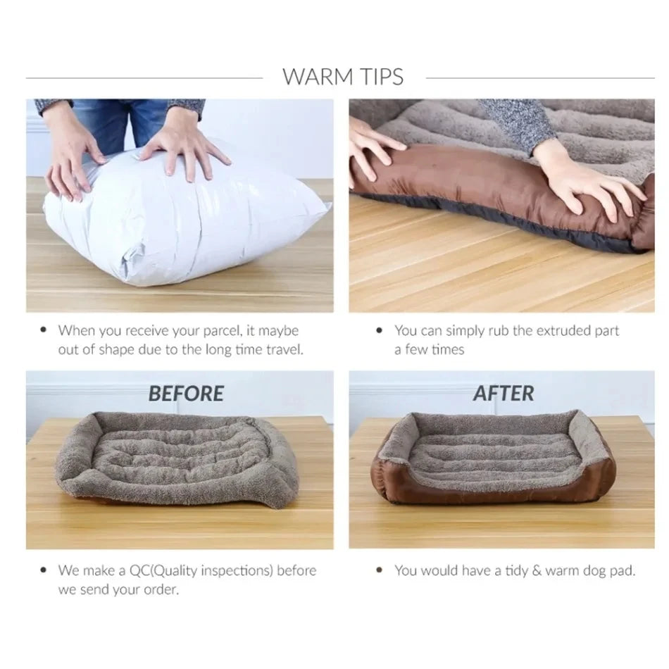 Sofá cuadrado suave para perros grandes, cojín elástico para casa de perros, cama mediana cálida para invierno, perrera lavable para gatos, accesorios para el hogar