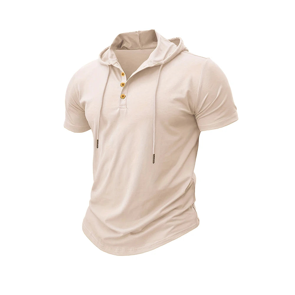 Camiseta ajustada de verano para hombre, camisetas de manga corta con capucha para Fitness, Sudadera con capucha ligera para hombre, camisetas deportivas transpirables para Fitness