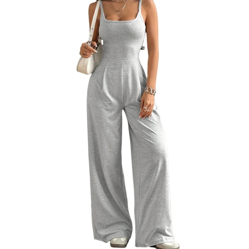 Mono informal con cuello Halter para mujer, mono sin mangas con Espalda descubierta, liso, para uso diario, pantalones hasta el suelo, primavera y verano