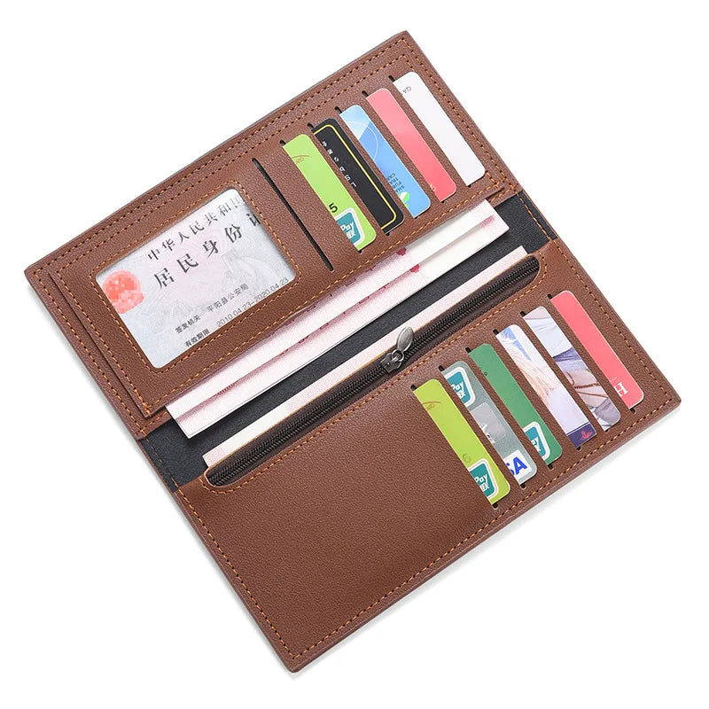 Nueva cartera larga estilo libro de cheques de Color café para hombre de gran capacidad PU Retro largo para hombres con ranuras para tarjetas con ventana de identificación