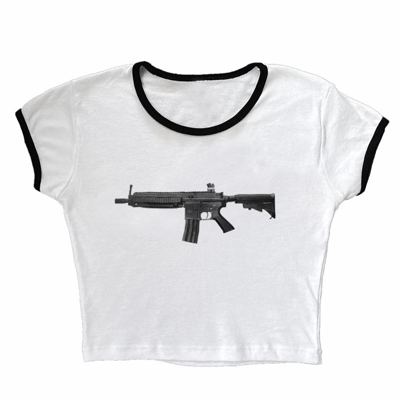 Rock Gothic Y2k Lace Tank Top Gun Harajuku Graphic Print Streetwear Sleeveless Top Punk Retro Sling Spicy Girls Hip Hop Crop top
