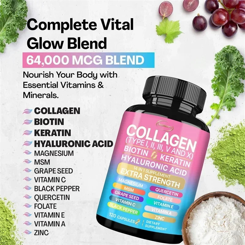 Suplemento de colágeno: apoya el cuidado de la piel, las uñas, el cabello, los antioxidantes y el sistema inmunológico