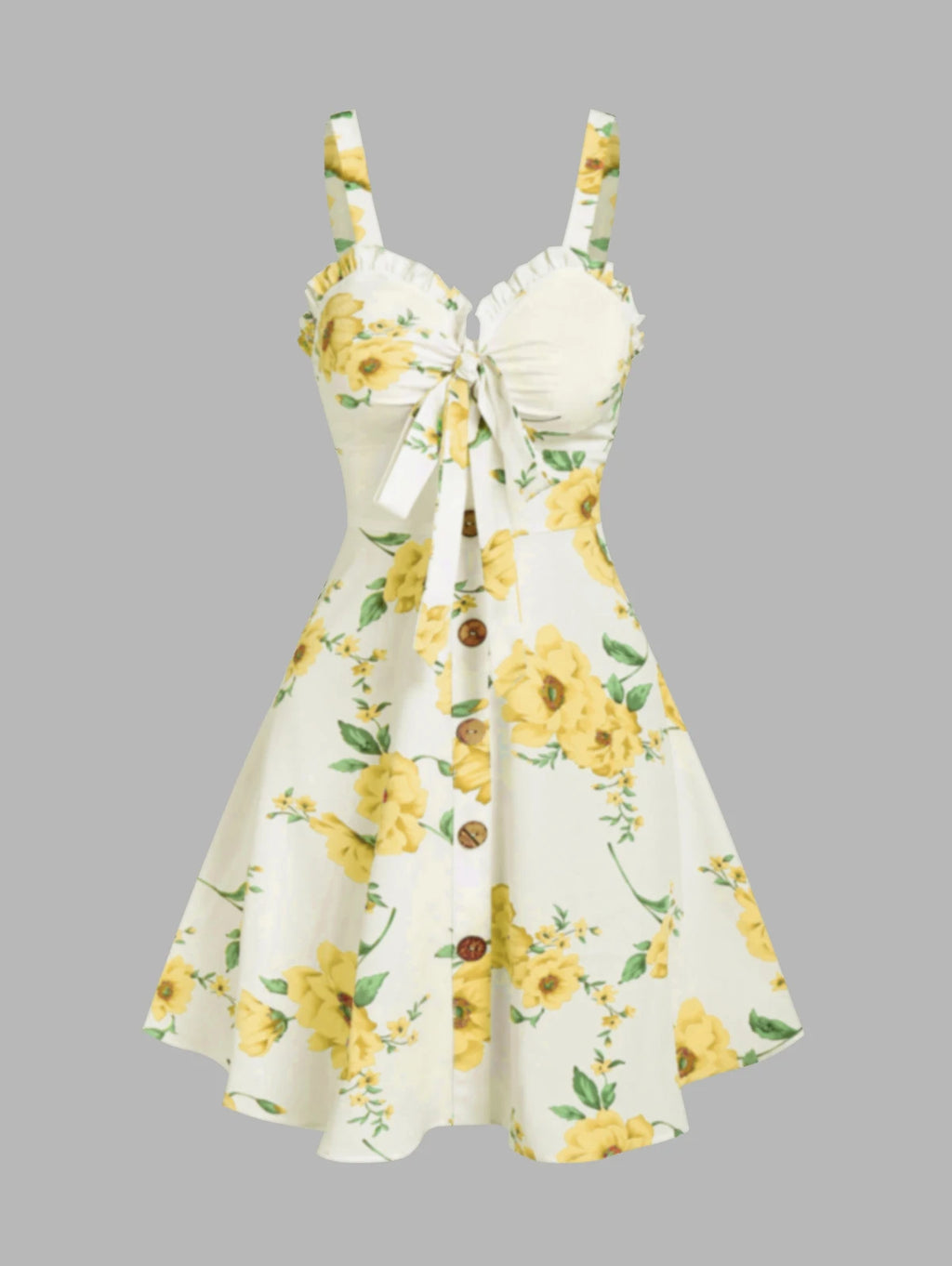 Dressfo 2025 Vestido veraniego con estampado floral para mujer, vestido de fiesta en el jardín, minivestido con lazo y volantes para verano