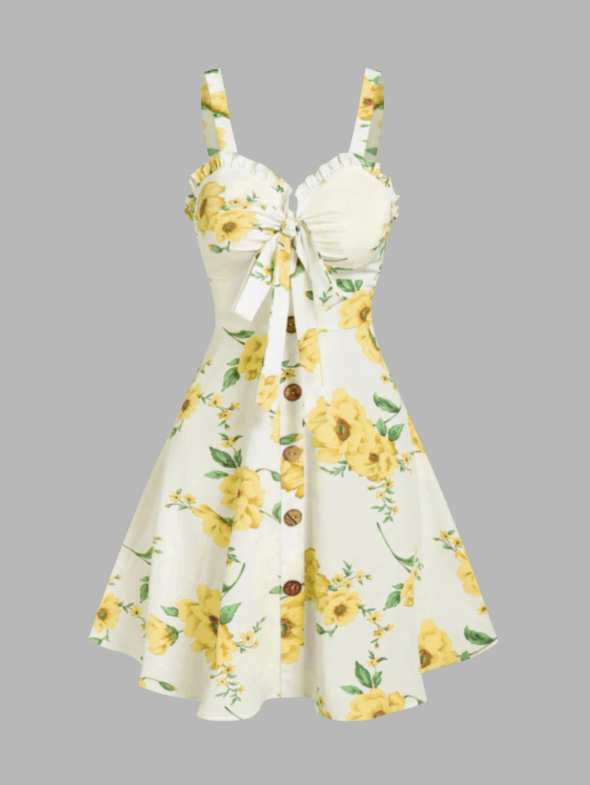 Dressfo 2025 Vestido veraniego con estampado floral para mujer, vestido de fiesta en el jardín, minivestido con lazo y volantes para verano