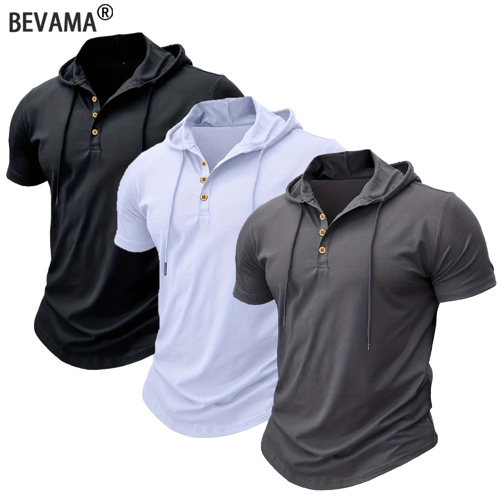 Camiseta ajustada de verano para hombre, camisetas de manga corta con capucha para Fitness, Sudadera con capucha ligera para hombre, camisetas deportivas transpirables para Fitness