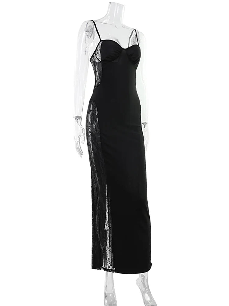 Ahagaga Eelgant correas Vestidos de mujer Patchwork encaje vaina camisola sólida sin mangas fiesta tendencia moda Mujer Vestidos batas