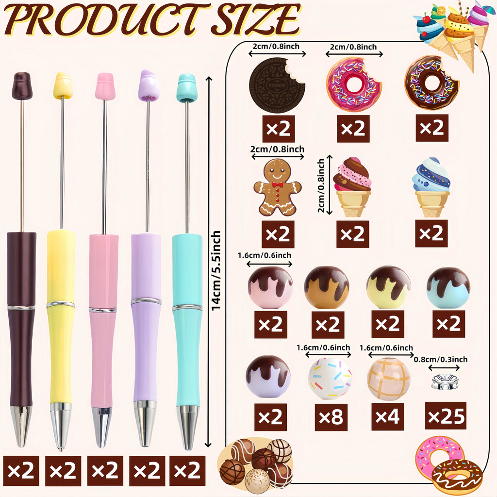 5 uds/10 Uds. Galletas de Chocolate blanco y negro helado postre tema cuentas de madera y juego de bolígrafos de cuentas DIY, gran regalo