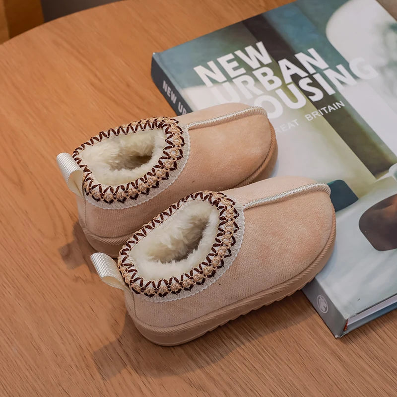 2025 nueva moda botines para niños suave invierno casual niñas zapatos de algodón Color sólido niños escuela botas de felpa zapatos cálidos