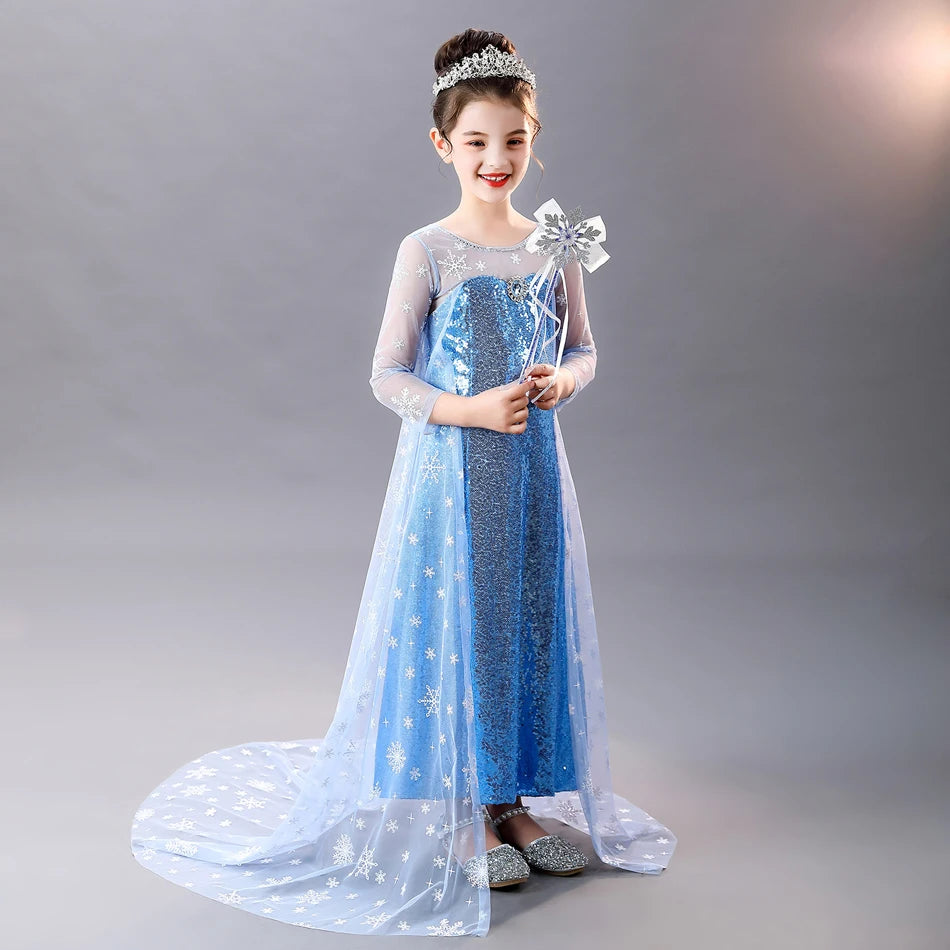 Vestido de Elsa para niñas, disfraz de Reina de la nieve, vestido de princesa para niños, Cosplay, fiesta de cumpleaños, ropa para niños, trajes de Carnaval y Pascua