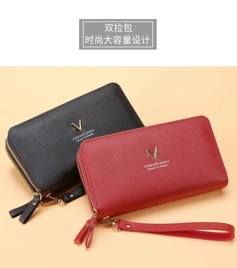 Cartera larga para mujer, monederos con borlas, tarjetero, billeteras con doble cremallera, bolso de mano de cuero Pu, bolso de lujo para dinero y teléfono