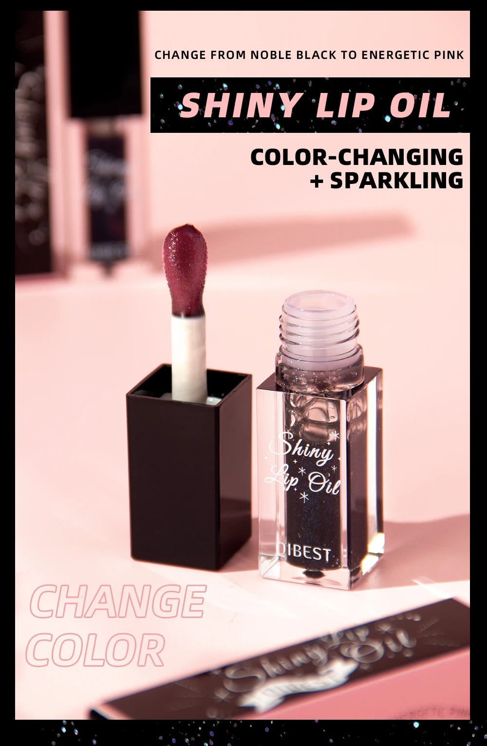 Brillo Labial QIBEST con Efecto Espejo, Hidratante, Cambia de Color, Bálsamo Labial Brillante, Voluminizador, Tinte Labial Diamante de Larga Duración