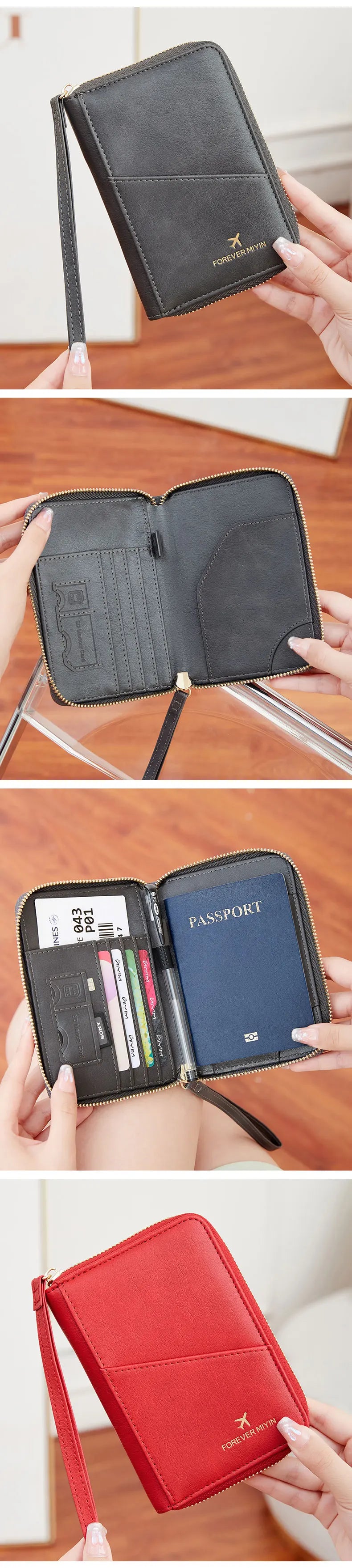 Nueva bolsa de pasaporte retro para hombres y mujeres, funda de pasaporte de moda RFID, accesorios de viaje con clip para pasaporte de cuero multifuncional