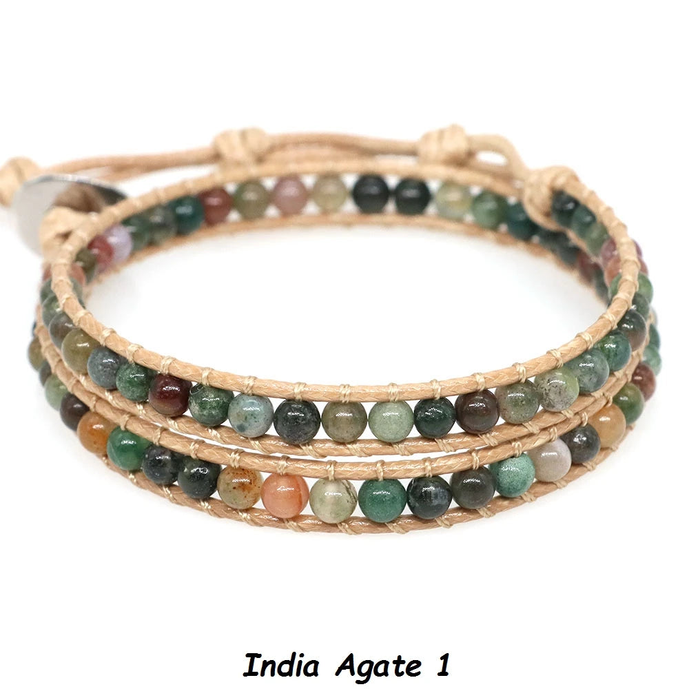Pulsera de cuentas bohemias de piedra Natural, lapislázuli, 2 hebras, brazalete tejido de cuerda de cuero multicapa para mujeres y hombres, regalo de joyería