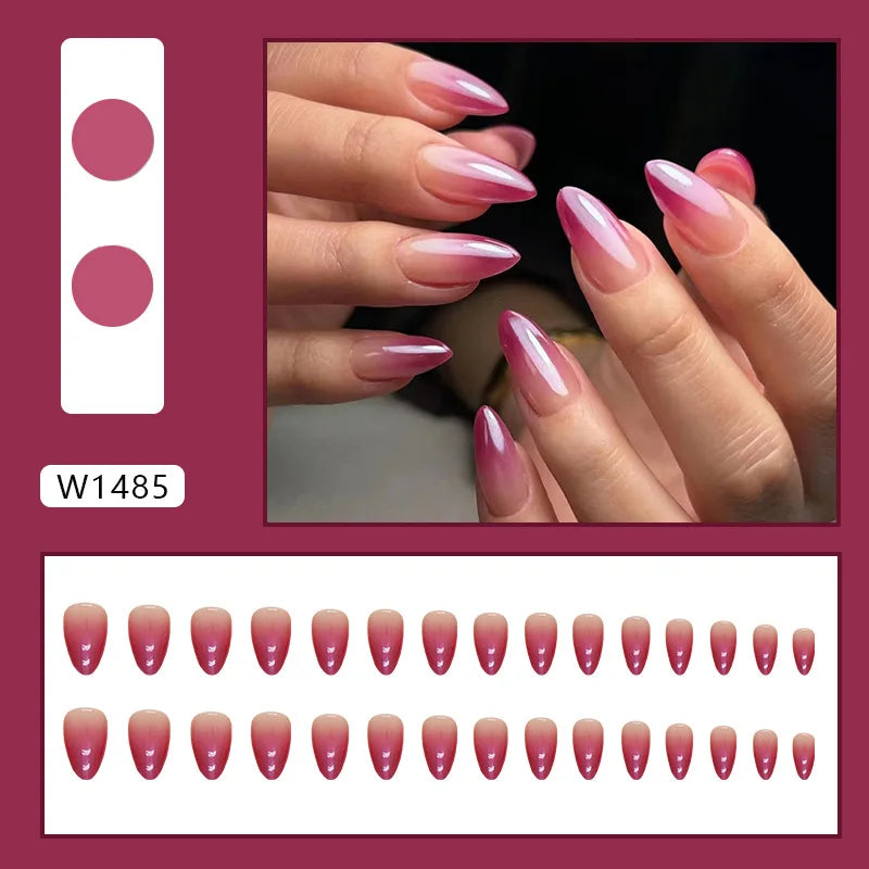 Dulce francés 24 Uds. De uñas postizas degradadas rosas, manicura de dedos artificiales brillantes, uñas postizas reutilizables para mujeres